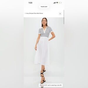 Moon River Ivory Striped Polo Midi Dress